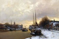 Apol Louis Moored Boats In A Winter Landscape