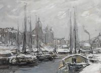Apol Louis Snow Covered Boats In Amsterdam canvas print