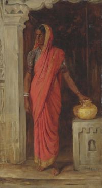 Bogenschütze James, eine indische Frau, die einen roten Sari trägt, 1888