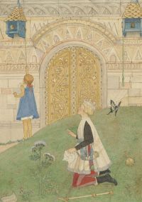 Armfield Maxwell Ashby Sylvia S Travels She Was So Occupied With The Gates That She Failed To Notice Someone Kneeling A Little Way Off On The Grass 1910 canvas print