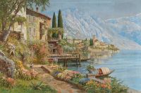 لوحة Arnegger Alois A View Of Lake Como على القماش