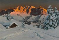 Arnegger Alois أحد أمسيات الشتاء عند غروب الشمس في جبال الألب في كيتزبوهيل مع جبال القيصر البرية