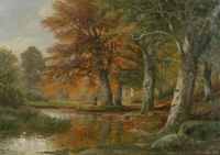 Arnegger Alois Reisigsammlerin In Herbstlicher Waldlandschaft canvas print
