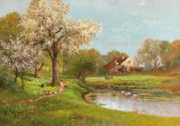 오리 연못이 있는 Arnegger Alois 봄 풍경