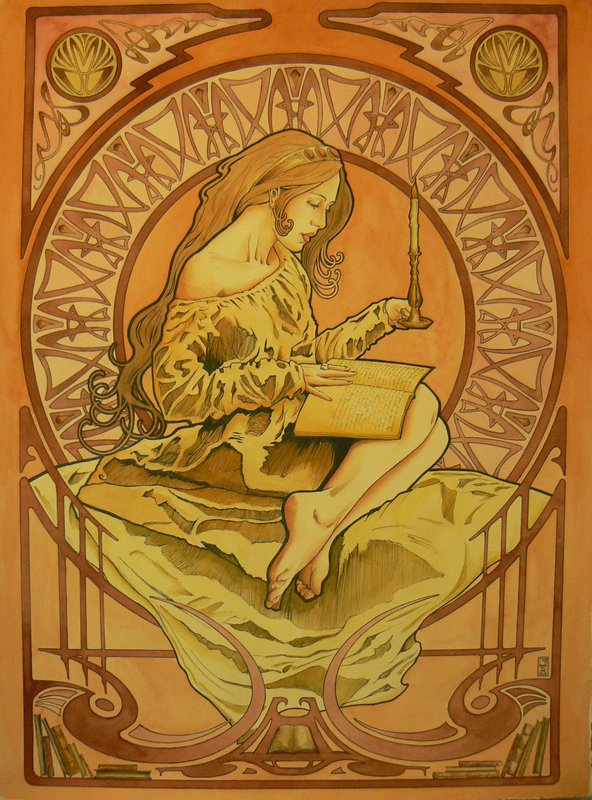 Art Nouveau Girl 4 Titled The Candelight Reader By El Barbudo96 D4yzgwj canvas print