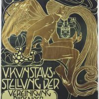 Cartel Art Nouveau de cinco exposiciones de arte de la Asociación de Artistas Austriacos de la Secesión