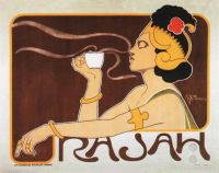 Art Nouveau Rajah Coffee البلجيكي الفن الحديث خمر ملصق الإعلان Henri Meunier 1898