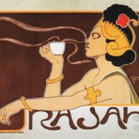 Art Nouveau Rajah Coffee Belga Art Nouveau Cartel publicitario vintage Henri Meunier 1898