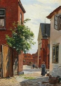 August Fischer, cerca de la catedral de Ribe, 1918, impresión de lienzo