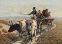 Bache Otto Heidelandschaft mit einer Familie im Ochsenkarren 1863