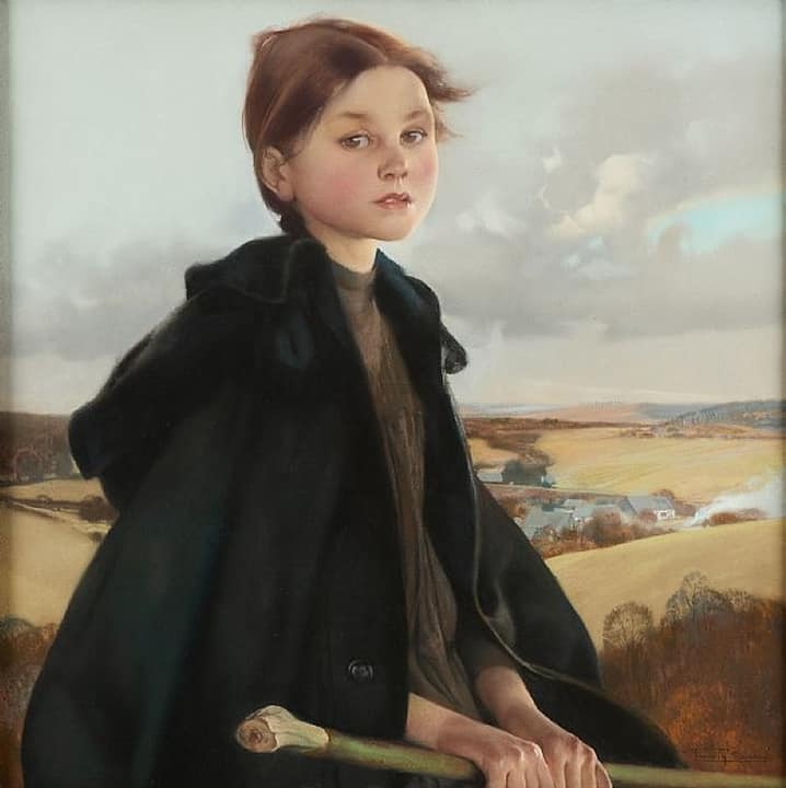 Baes Firmin Gardienne De Troupeau Sur Fond De Paysage Avec Chateau De Faux Les Tombes Menant Au canvas print