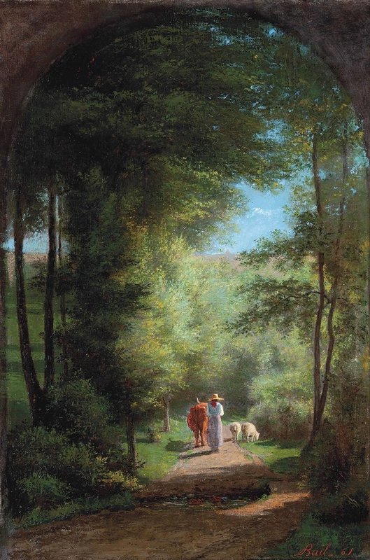 Bail Joseph Guiding A Cow On A Country Path canvas print
