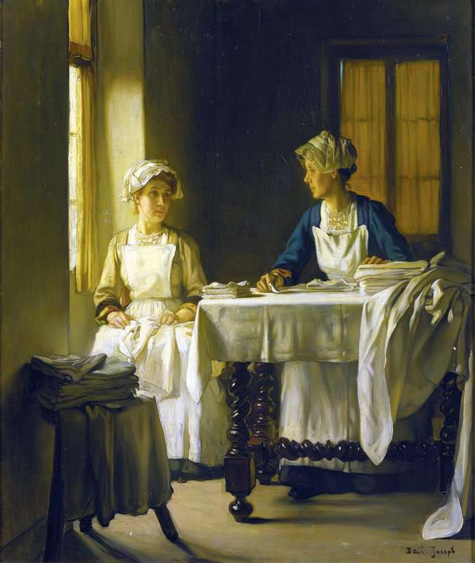 Bail Joseph Interior With Two Women Folding Sheets canvas print