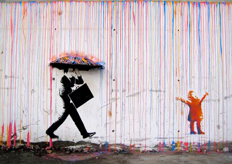Banksy Colored Rain Canva Art Paint