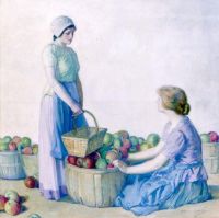 Barlow Myron G sammelt Äpfel auf Leinwanddruck