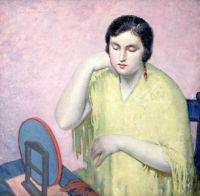 Barlow Myron G Lady sitzt an einem Waschtisch ca. 1905