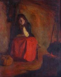Barlow Myron G Woman Seated Before A Fire canvas print