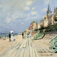 Strand in Trouville door Monet