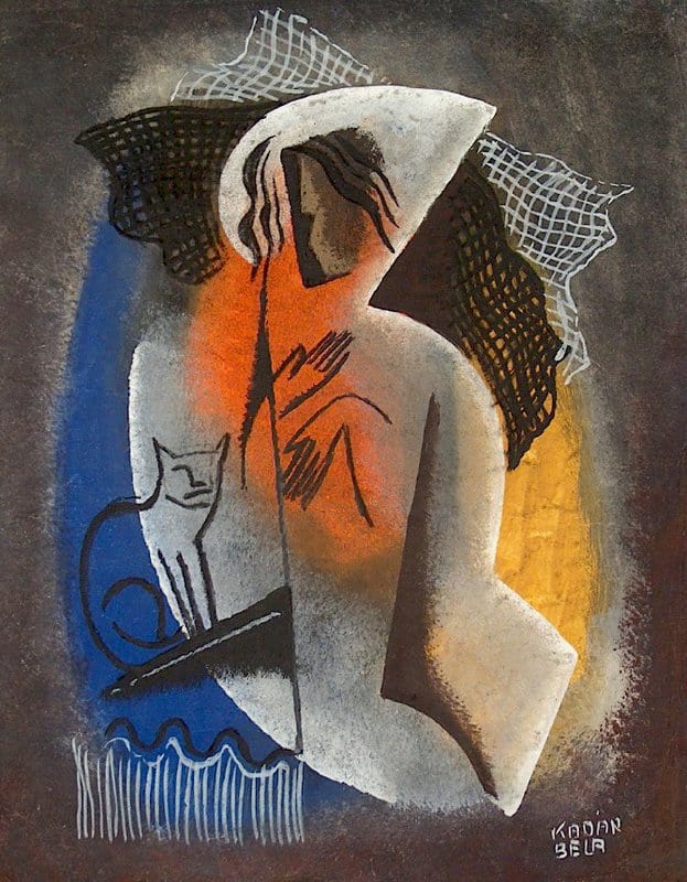 Tableaux sur toile, reproducción de Bela Kadar Mujer con gato