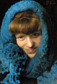 Bellei Gaetano A Young Girl In A Blue Scarf