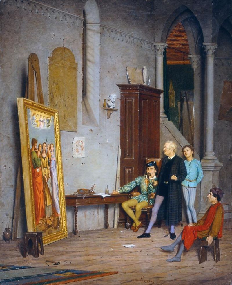 Bellei Gaetano Francesco Raibolini Known As France Admiring Raphael S Santa Cecilia For The First Time In His Workshop canvas print