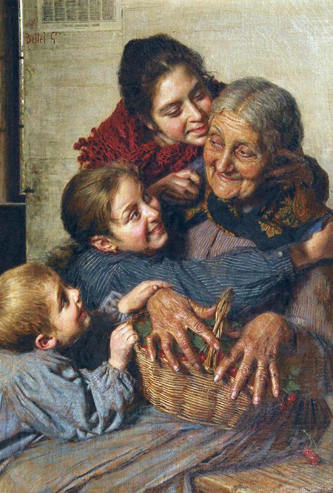 Bellei Gaetano Grand-me Re Et Ses Petits-enfants Au Panier De Cerises canvas print