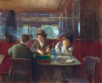 Beraud Jean لعبة الطاولة في المقهى كاليفورنيا. 1909 طباعة قماشية