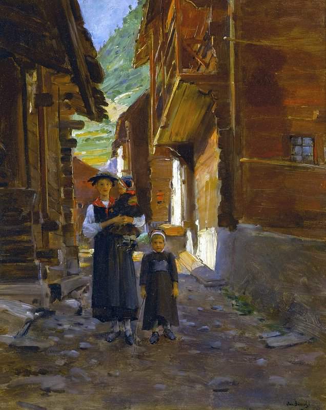 Beraud Jean Jeune Femme Et Enfants Dans Un Paysage De Montagne canvas print