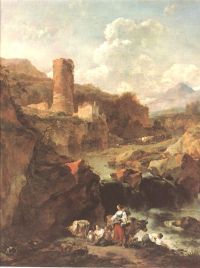 Berchem Nicolas Paysage Avec Une Tour canvas print