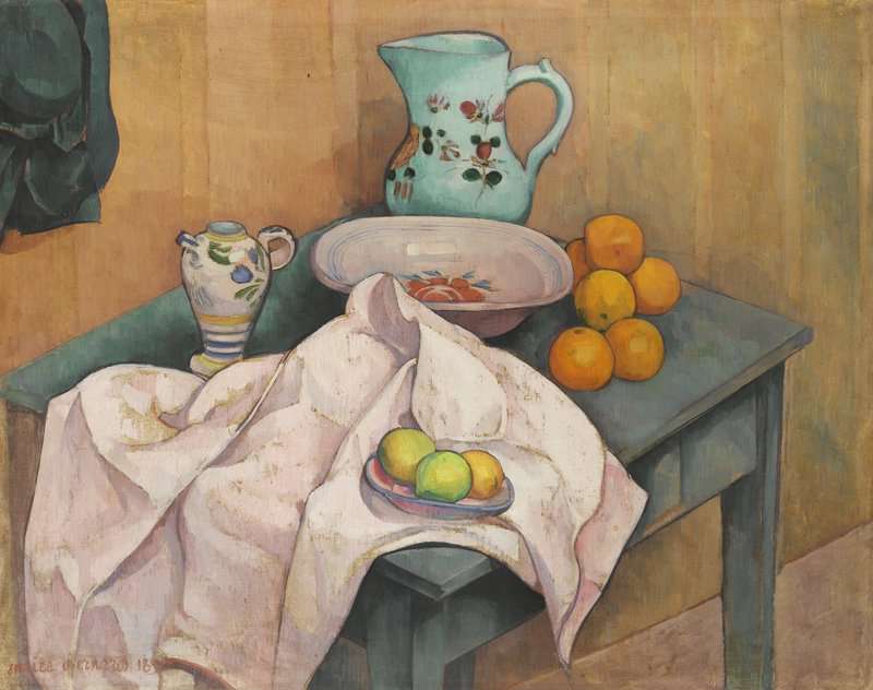 Bernard Emile Nature Morte Au Pinchet Et Aux Fruits Sur Une Serviette Deployee 1890 canvas print