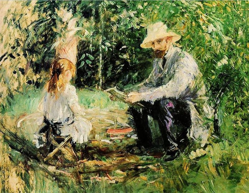 Tableaux sur toile, Reproduktion von Berthe Morisot Eugene Manet und seiner Tochter im Garten - 1883