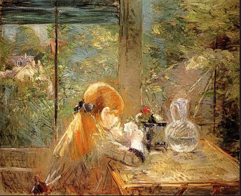 Tableaux sur toile, Reproduktion von Berthe Morisot Red Haired Girl Sitting On A Veranda