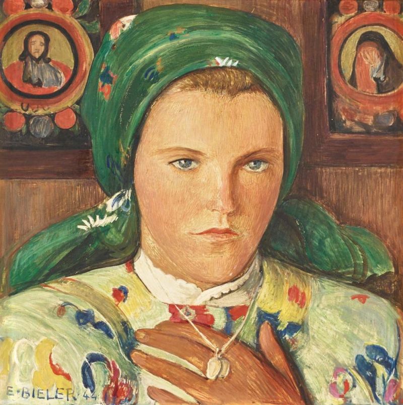 Bie Ler Ernest Portrait De Jeune Valaisanne Au Foulard Et Au Collier canvas print