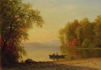 بيرشتات ألبرت الخريف على البحيرة كاليفورنيا. 1860s 70s كانفاس طباعة