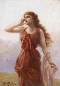 Bisson Edouard Eine junge Frau in Rot mit einem sehnsüchtigen Blick