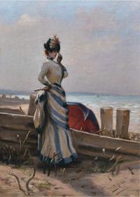 Bisson Edouard Eine elegante Frau am Meer 1888