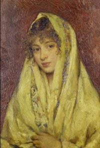 Blaas Carl Theodor Von Mädchen in einem gelben Schal