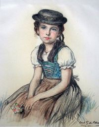 Blaas Carl Theodor Von Peasant Girl in Tyrolean Costume 1934 قماش طباعة