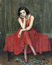 Blaas Carl Theodor Von Sitting Woman in a Red Dress قماش طباعة
