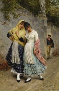 لوحة Blaas Carl Theodor Von The Flirtation 1889