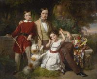 Blaas Carl Theodor Von The Prince Of Valmonte With The Donna Gwendalina Doria Pamphili And Bertram Talbot In A Villa Garden 1851