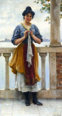 Blaas Carl Theodor Von Young Girl Before The Lagoon Venice قبل عام 1910 مطبوعة على القماش