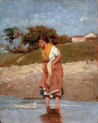 بلاس كارل تيودور فون فتاة صغيرة واقفة في لوحة مائية مطبوعة