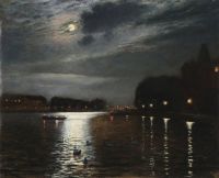Blache Christian Sortedam Lake In Moonlight canvas print