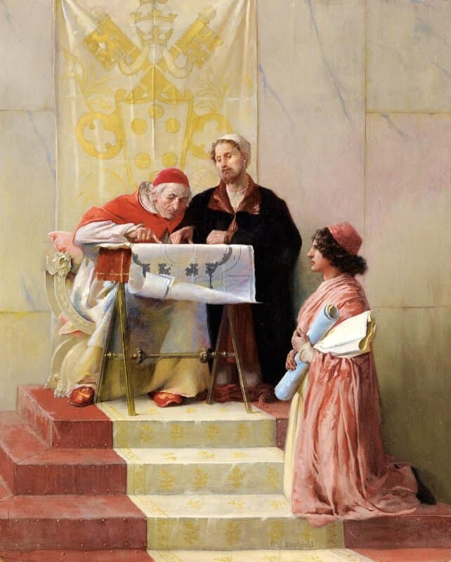 Blashfield Edwin Howland Bramante Showing Plans For Saint Pierre To The Pope canvas print