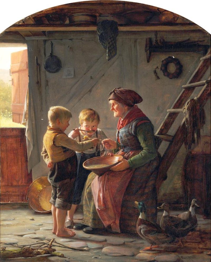 Bloch Carl A Meal. Two Boys And A Grandmother Tasting The Potato Soup canvas print