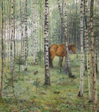 Bogdanov Belsky Nikolay Petrovich Horse Among The Birch Trees canvas print