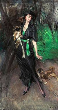 Boldini Giovanni Porträt einer Dame Lady Bilitis mit zwei Pekinesen 1913