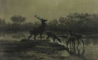 Bonheur Rosa Deer Drinking By A Moonlit Lake 1867