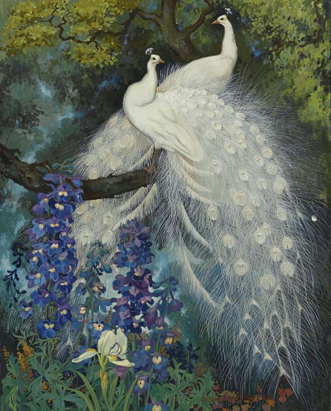Botke Jessie Arms White Peacocks And Blue Delphinium 1924 canvas print